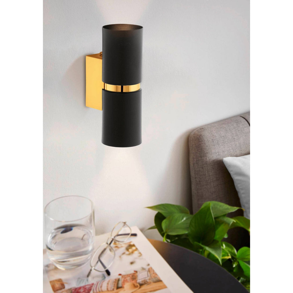 95364 Passa 2 Light LED Black and Gold Wall Light