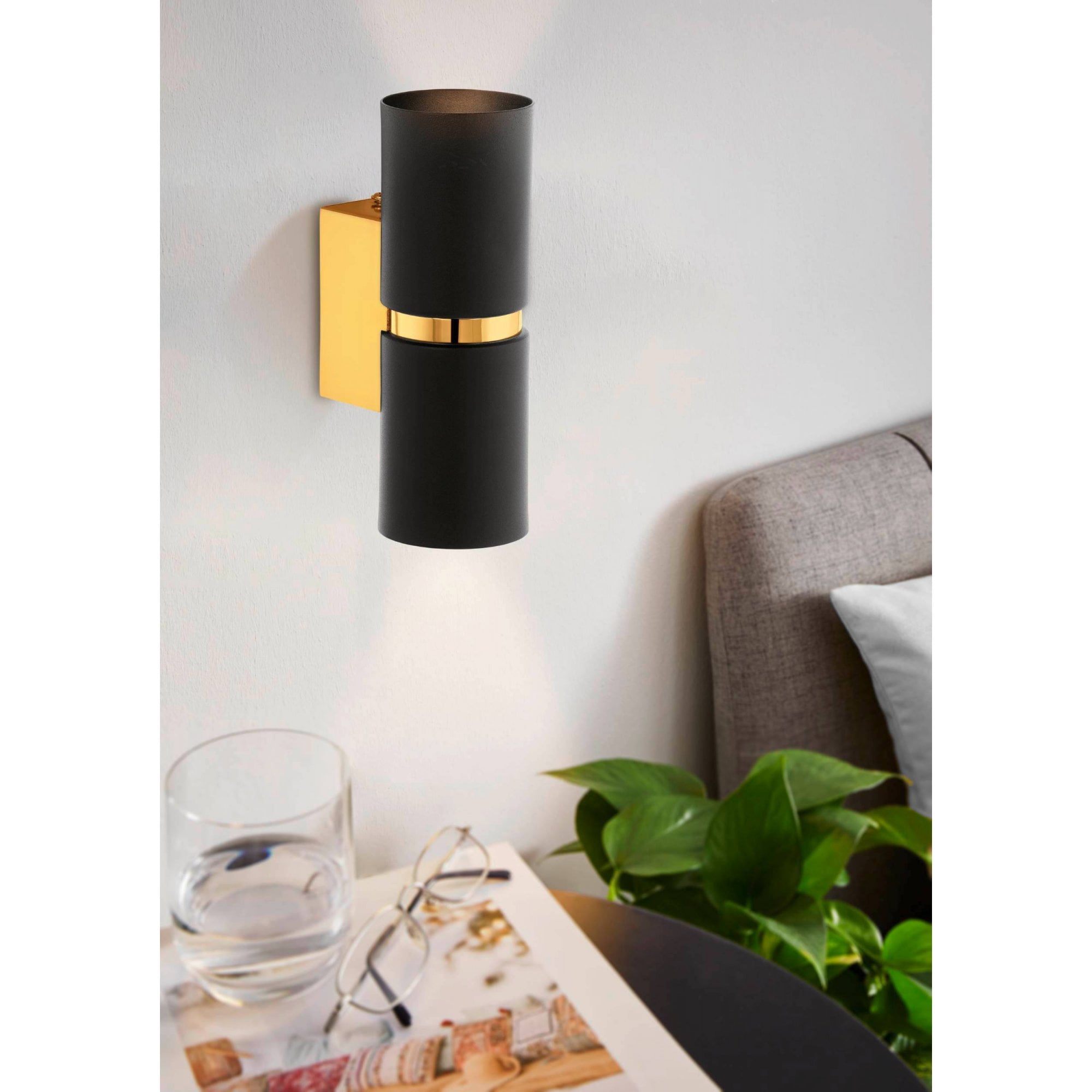 95364 Passa 2 Light LED Black and Gold Wall Light
