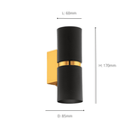 95364 Passa 2 Light LED Black and Gold Wall Light