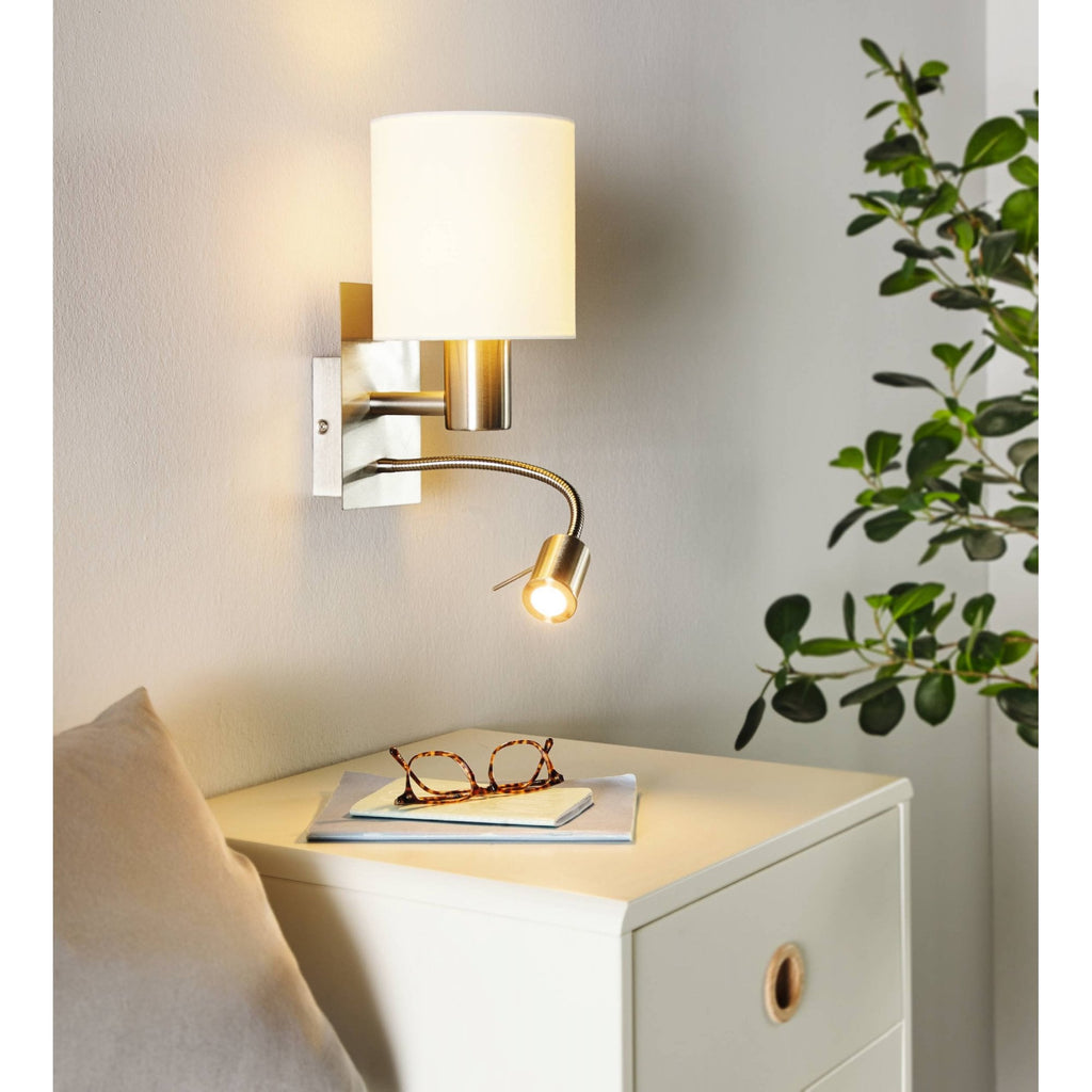 96477 Pasteri White Fabric LED Wall Lamp With Reading Light