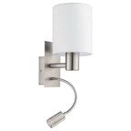 96477 Pasteri White Fabric LED Wall Lamp With Reading Light