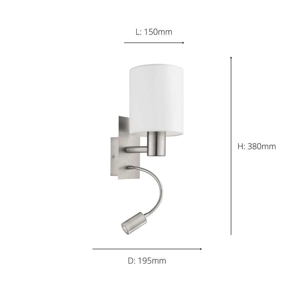 96477 Pasteri White Fabric LED Wall Lamp With Reading Light
