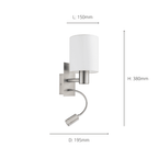96477 Pasteri White Fabric LED Wall Lamp With Reading Light