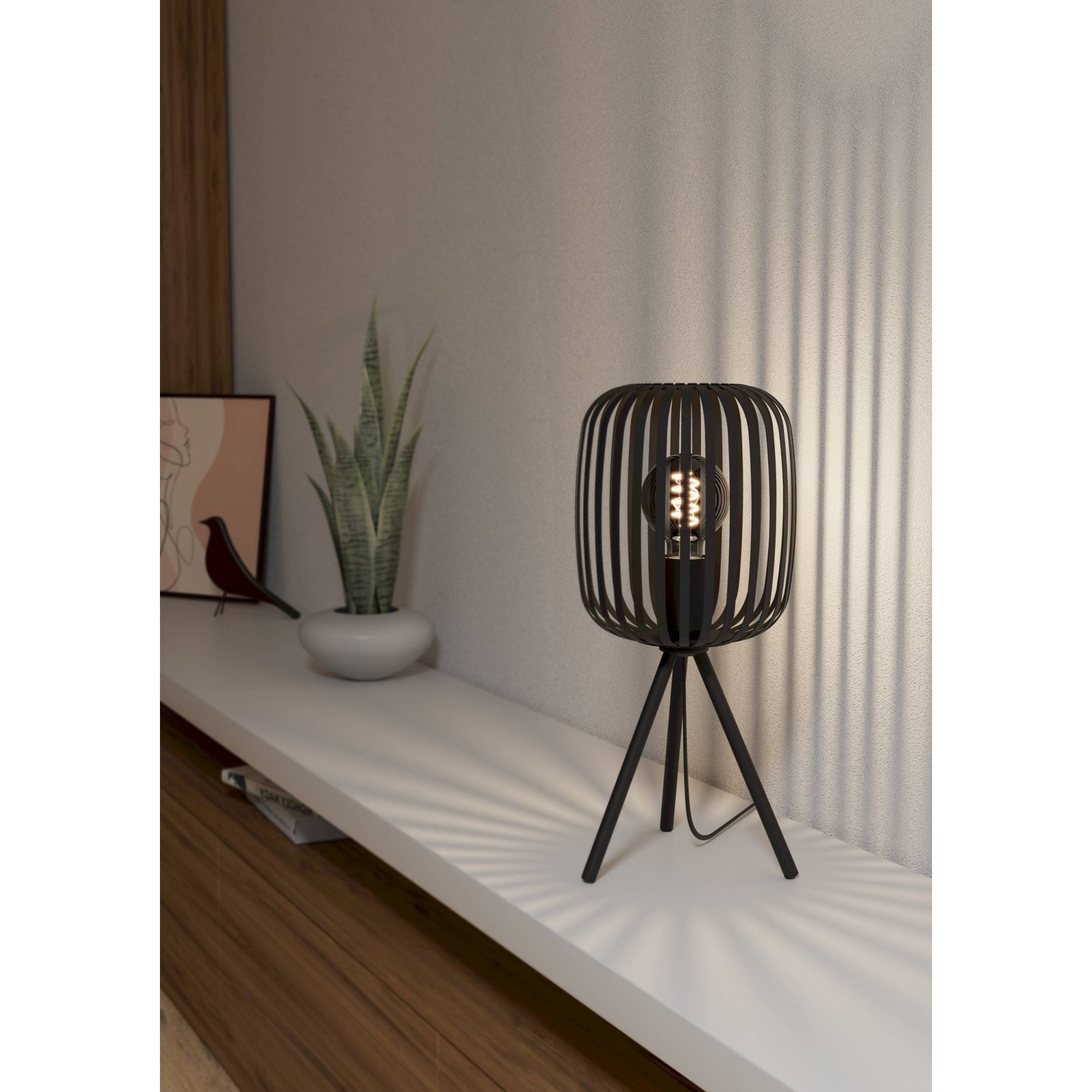 900519 Romazzina Black Caged Tripodt Table Lamp