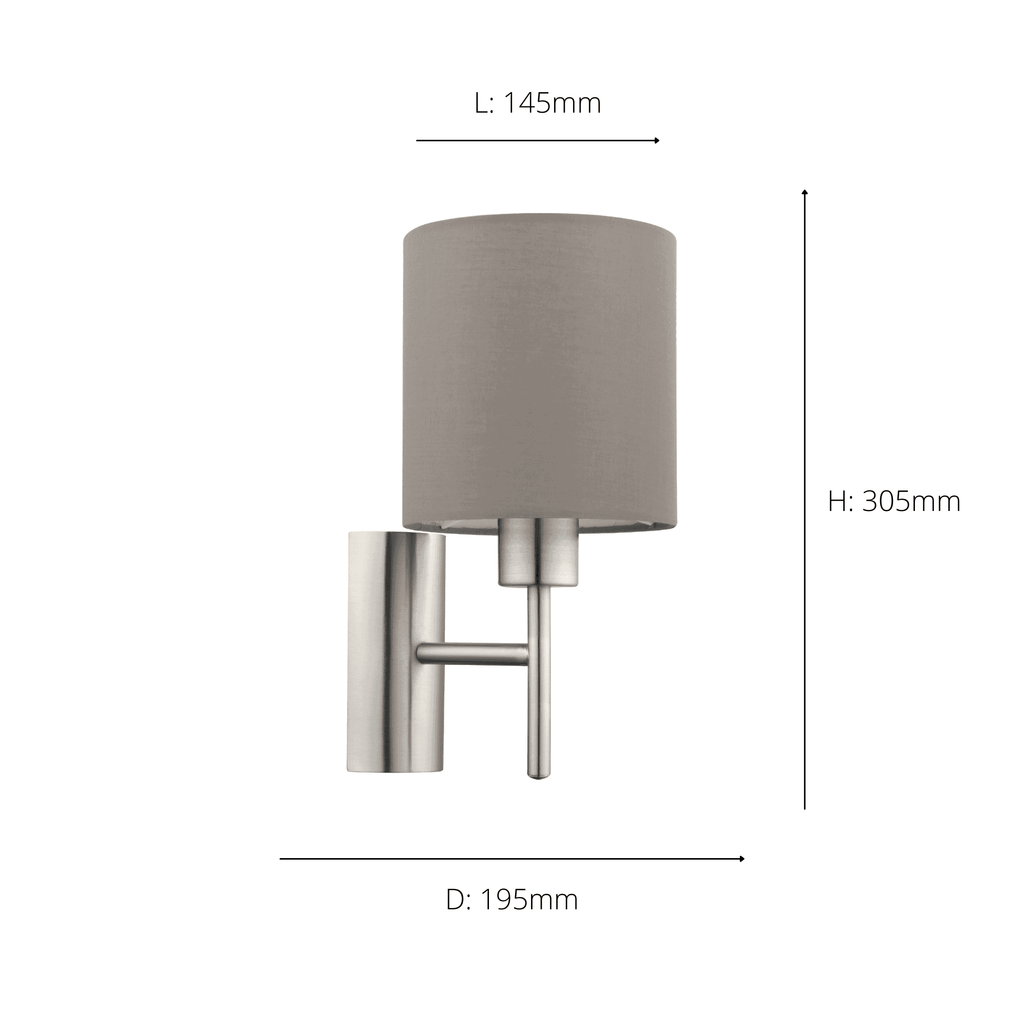 94925 Pasteri Nickel & Taupe Wall Light With Switch