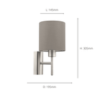 94925 Pasteri Nickel & Taupe Wall Light With Switch