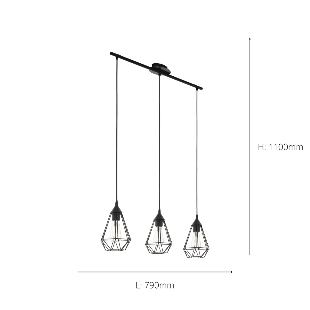 94189 Tarbes Black Steel Wireframe 3-light Pendant