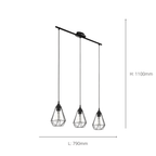 94189 Tarbes Black Steel Wireframe 3-light Pendant