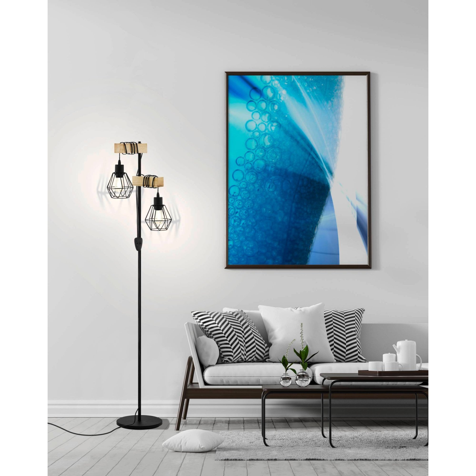 Townshend 5Black/Natural Metal & Wood 2- Light Floor  Lamp