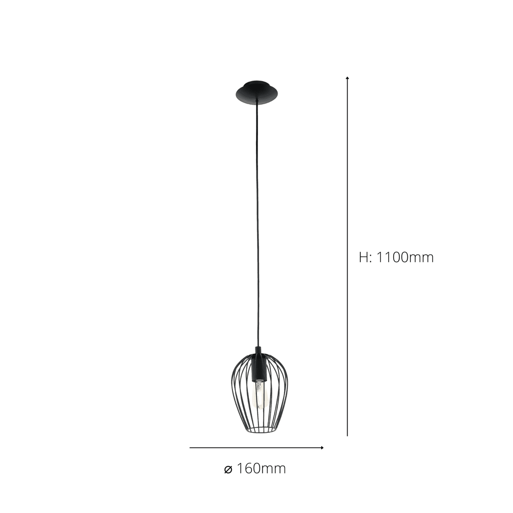 49477 Newtown 1-Light Vintage Caged Hanging Pendant Light In Black