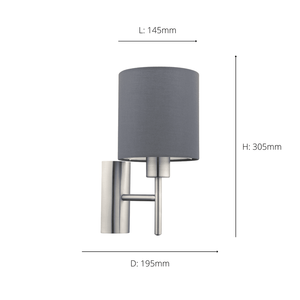 94926 Pasteri 1-Light Grey Fabric Wall Lamp