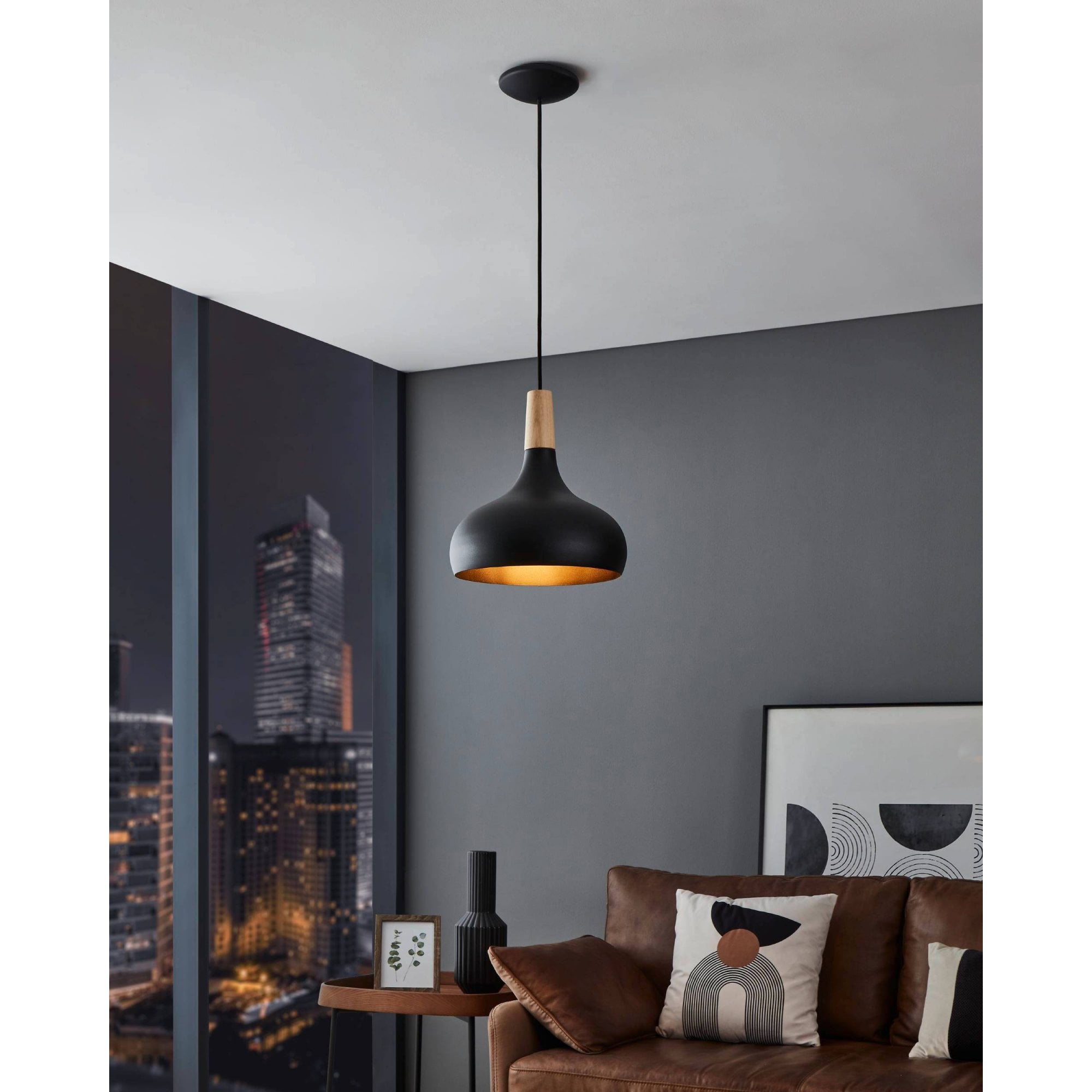 900162 Sabinar Metal/Wood Single Pendant Light