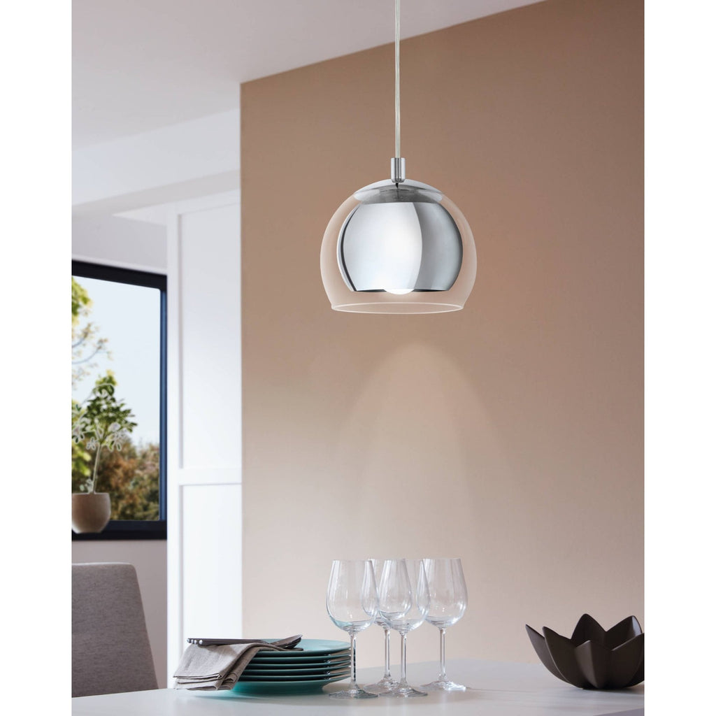 94592 Rocamar 1-Light Chrome Hanging Pendant Light With An Outer Glass Shade