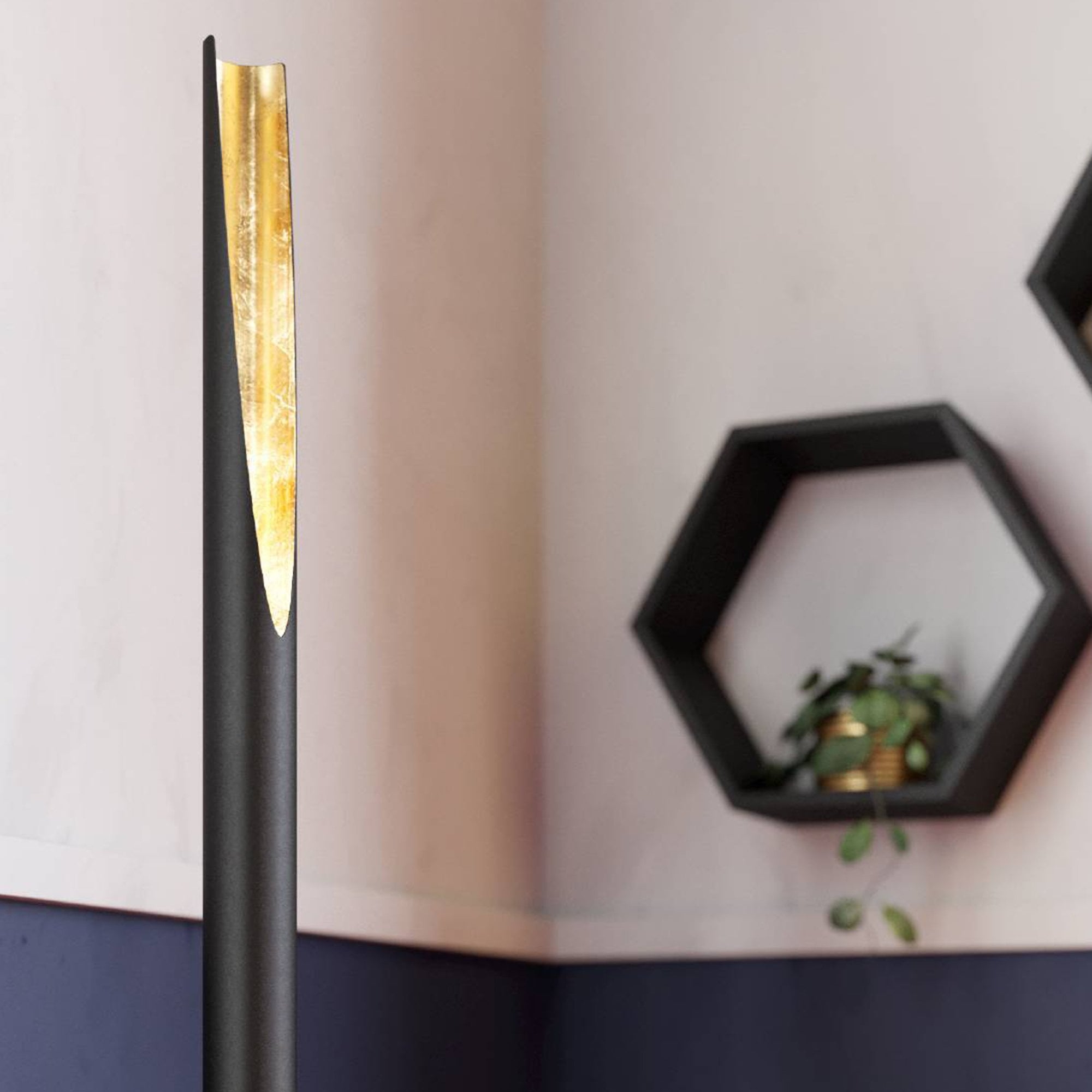 97584 Barbotto Black Steel & Gold Floor Lamp