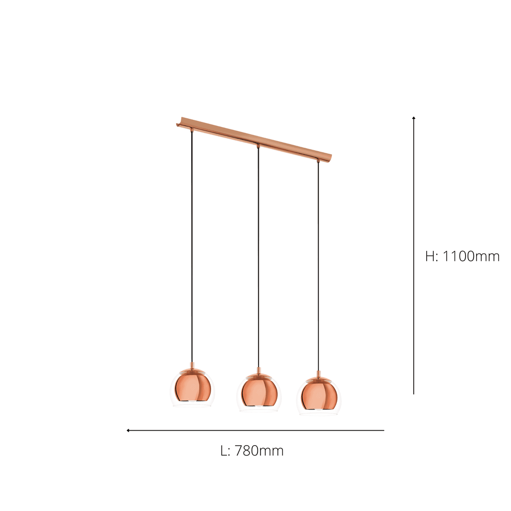 94591 Rocamar 3-Light Copper Pendant With Outer Glass Shades