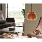 94589 Rocamar 1-Light Copper Hanging Pendant Light With An Outer Glass Shade