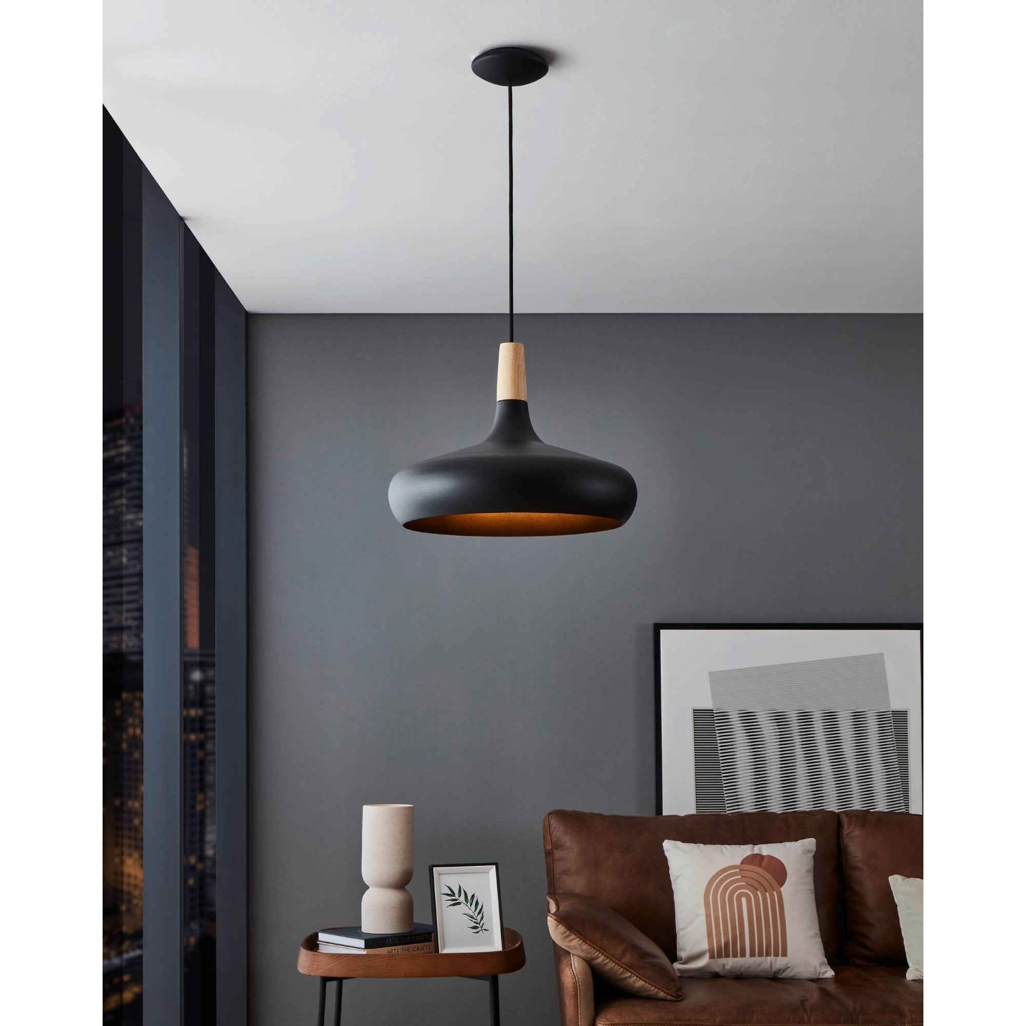 900163 Sabinar Metal/Wood Single Pendant Light