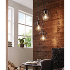 49479 Newtown 3-Light Vintage Cluster Pendant With Black Caged Shades