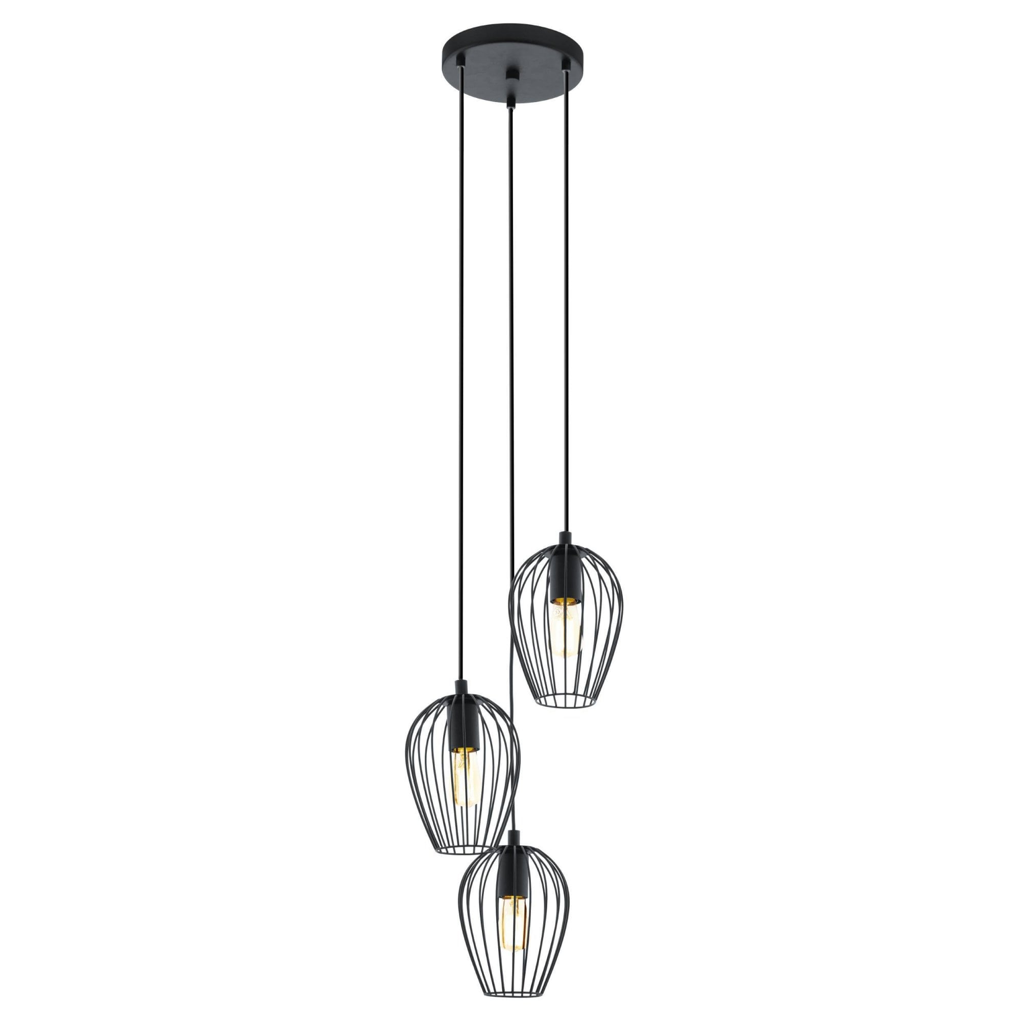 49479 Newtown 3-Light Vintage Cluster Pendant With Black Caged Shades