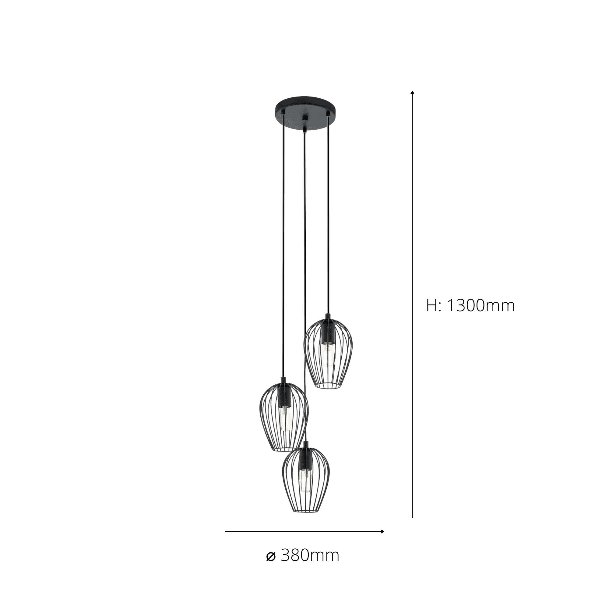 49479 Newtown 3-Light Vintage Cluster Pendant With Black Caged Shades