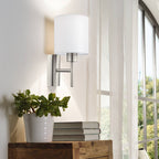 94924 Pasteri Satin Nickel/White Fabric Wall Light With Switch
