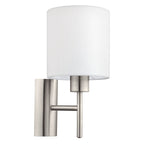94924 Pasteri Satin Nickel/White Fabric Wall Light With Switch
