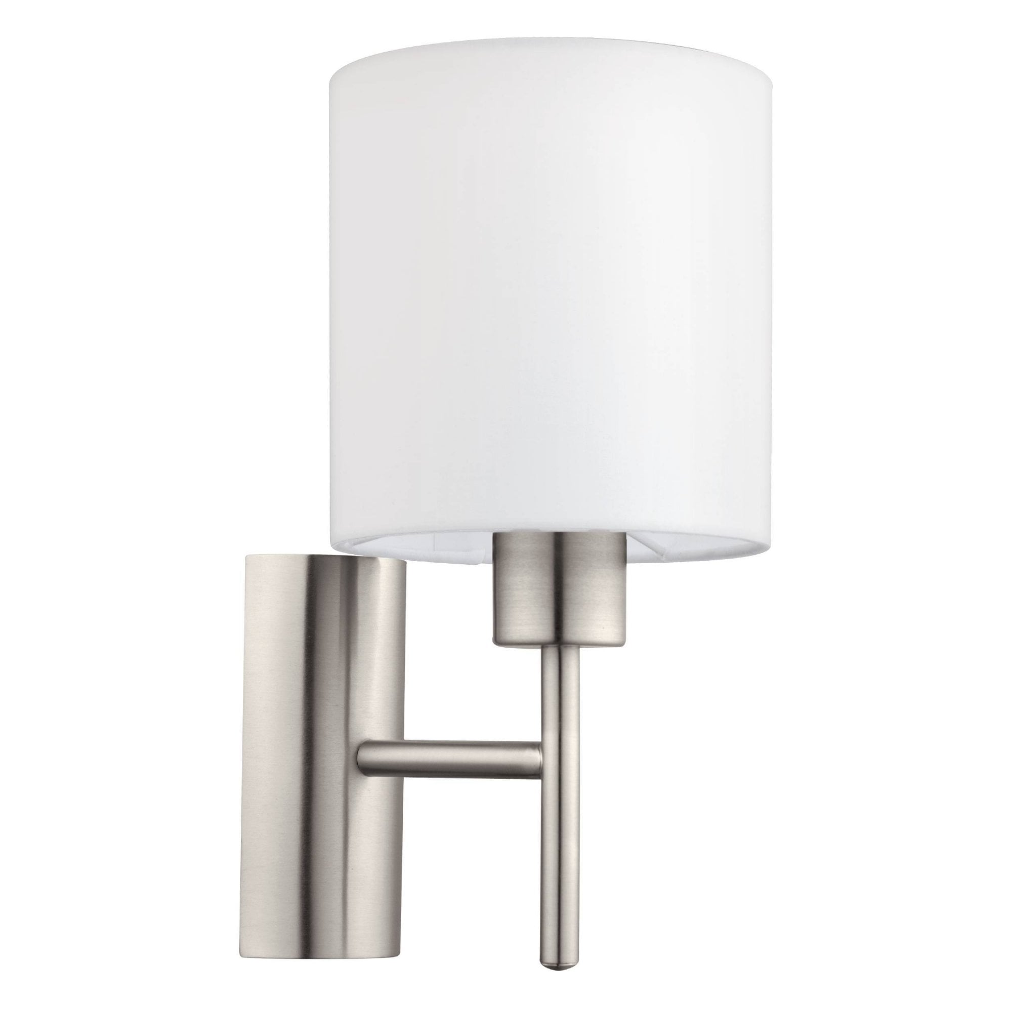94924 Pasteri Satin Nickel/White Fabric Wall Light With Switch