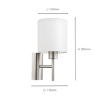 94924 Pasteri Satin Nickel/White Fabric Wall Light With Switch