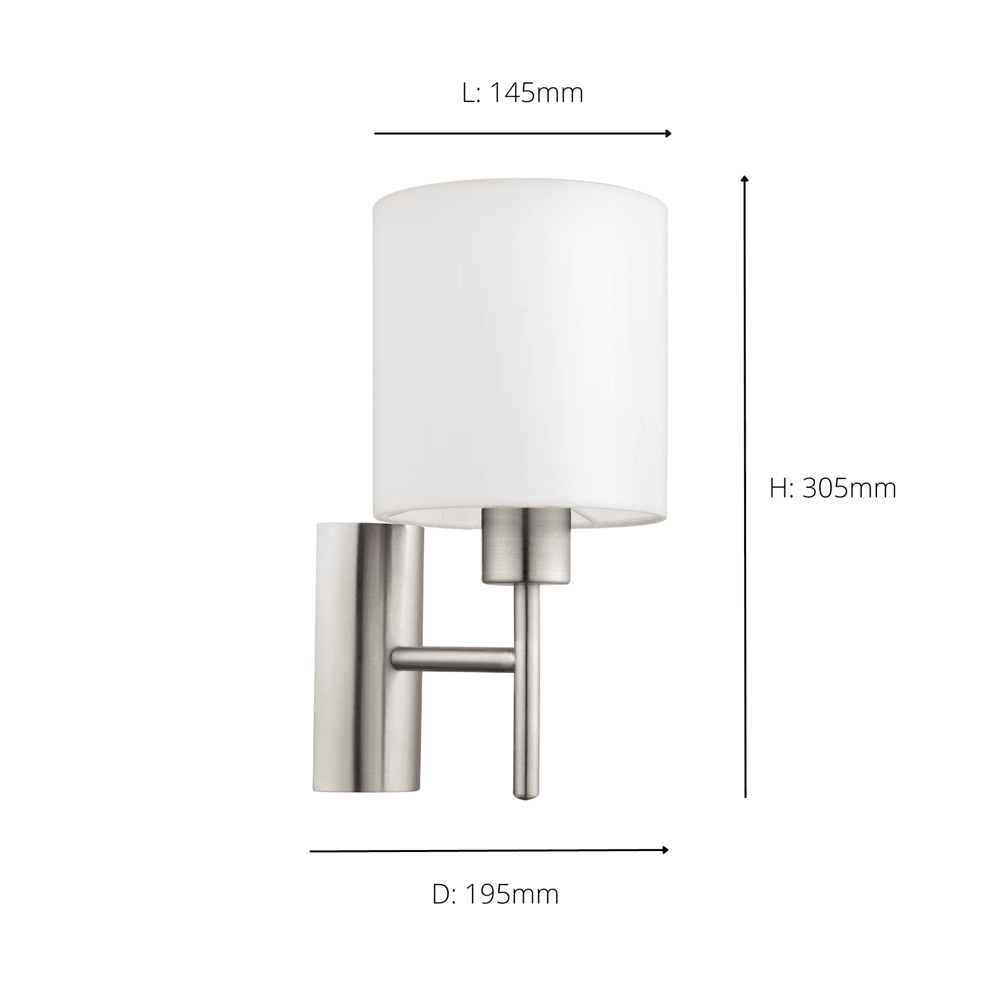 94924 Pasteri Satin Nickel/White Fabric Wall Light With Switch