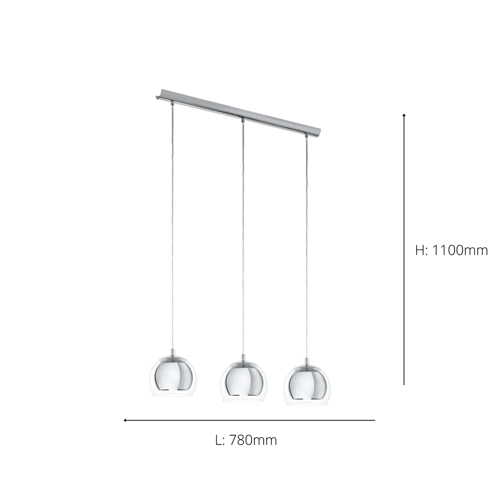 94593 Rocamar 3-Light Chrome Pendant With Outer Glass Shades