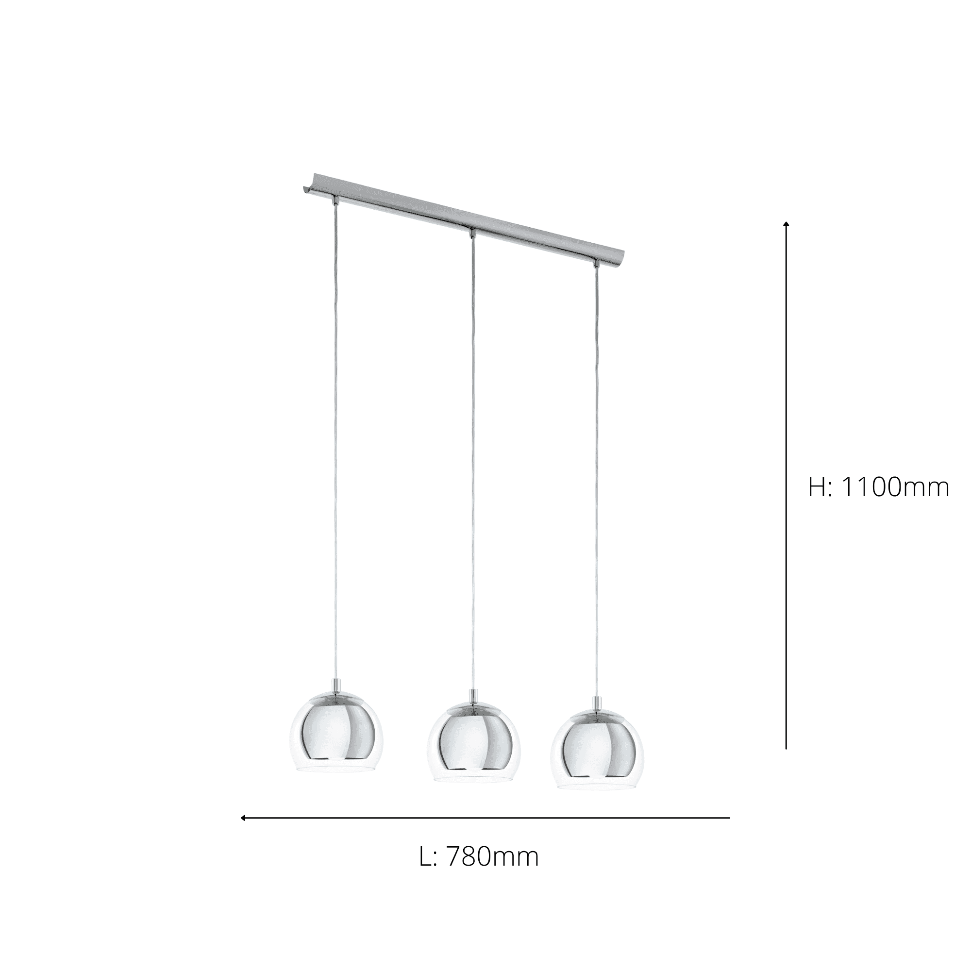 94593 Rocamar 3-Light Chrome Pendant With Outer Glass Shades