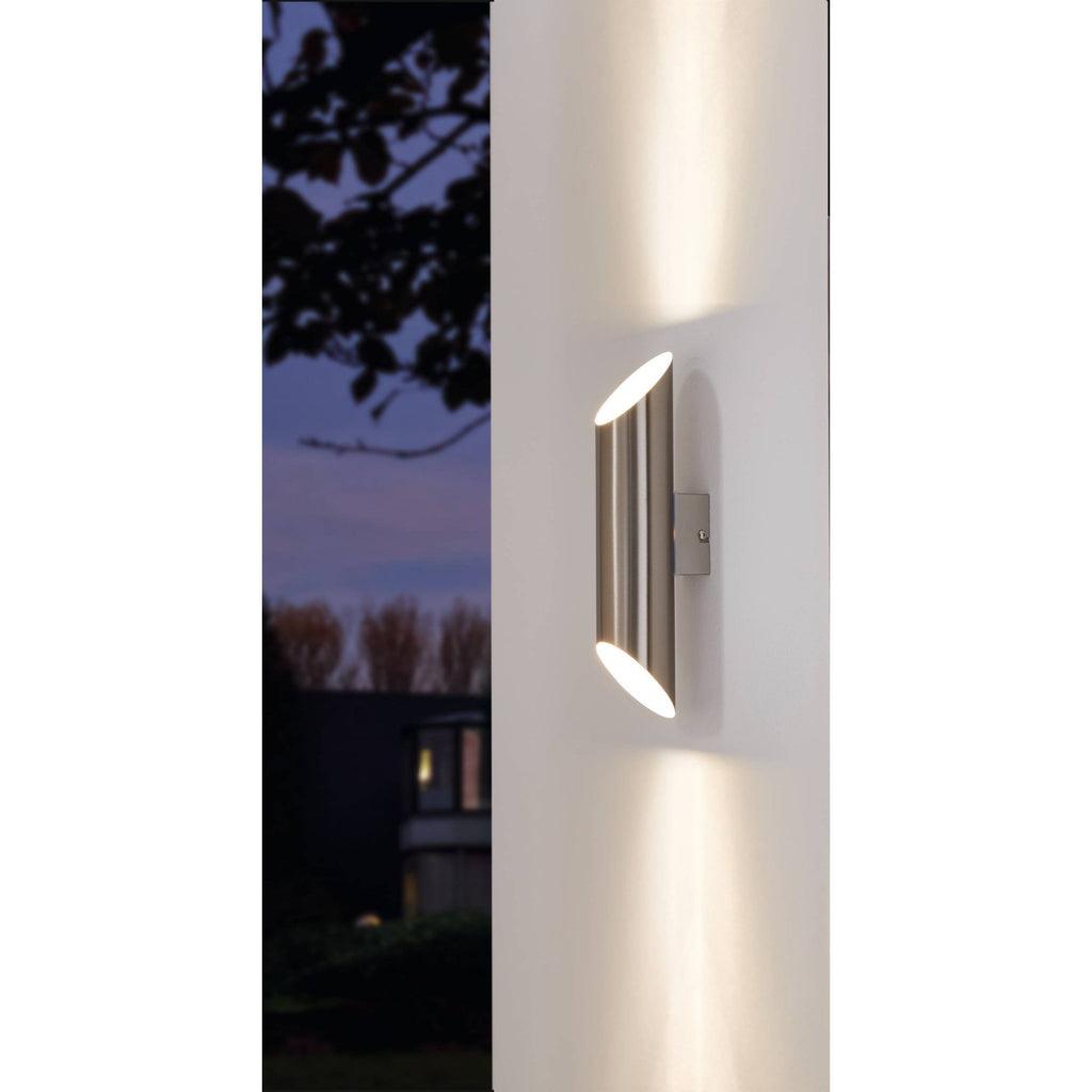 94803 Agolada 2-Light Stainless Steel And White Exterior Wall Light