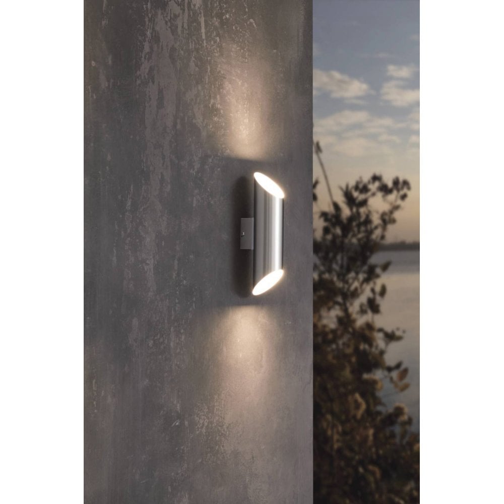 94803 Agolada 2-Light Stainless Steel And White Exterior Wall Light