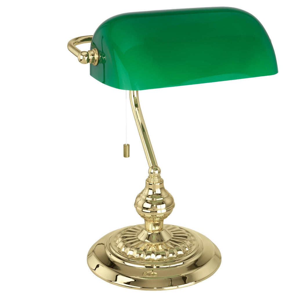 90967 Banker 1-Light Brass And Green Glass Banker Table Lamp