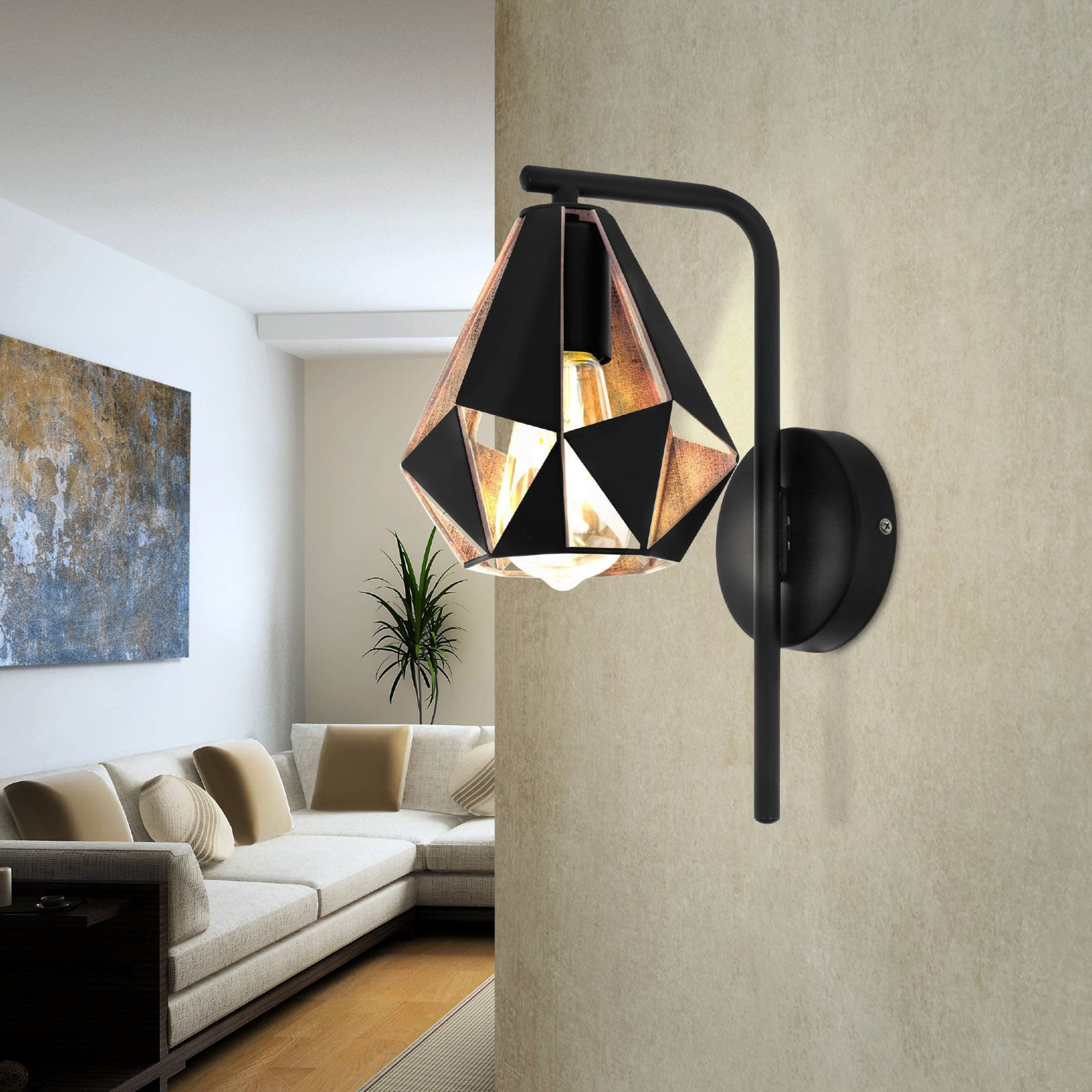 43057 Carlton 4 1-Light Geometric Black And Copper Wall Lamp