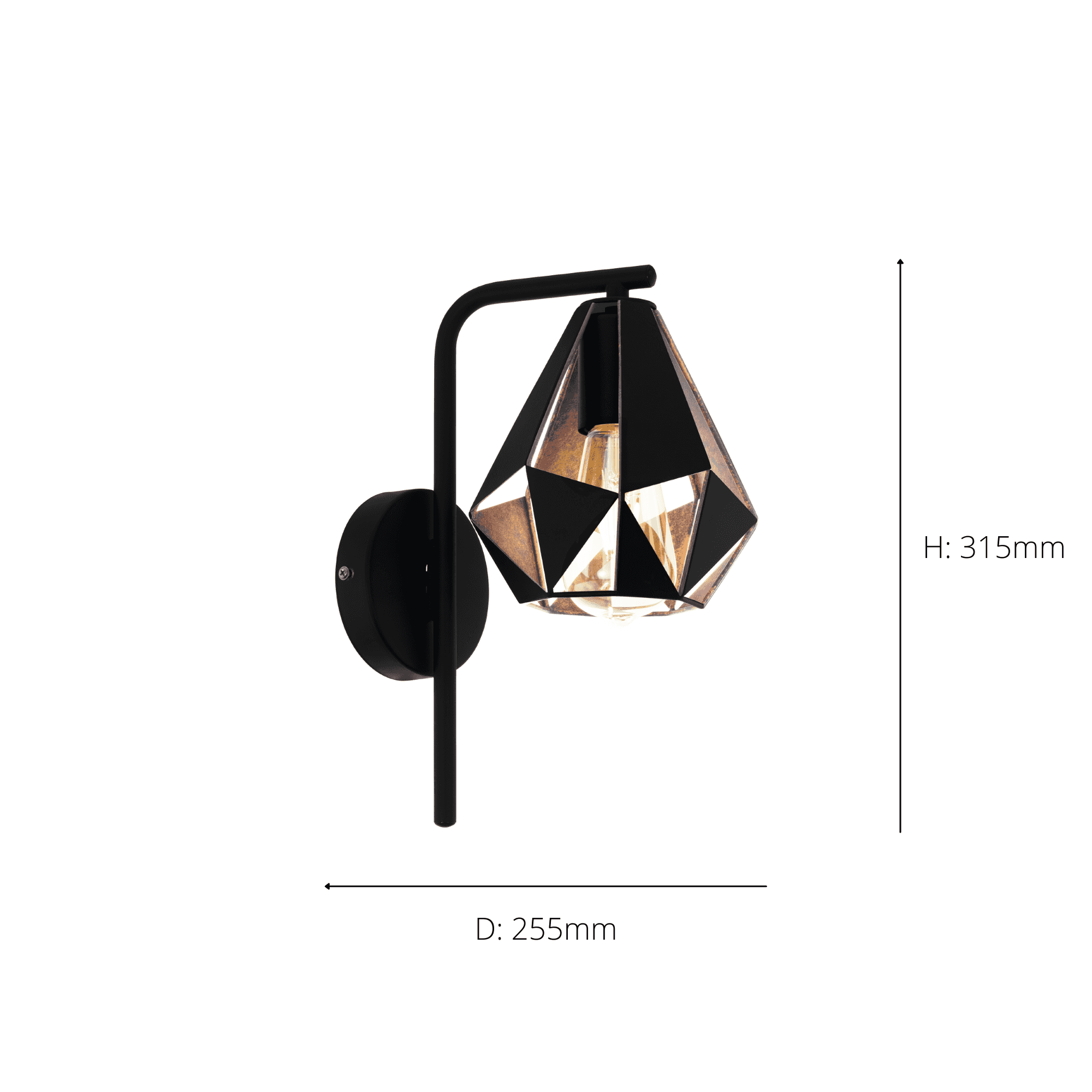 43057 Carlton 4 1-Light Geometric Black And Copper Wall Lamp