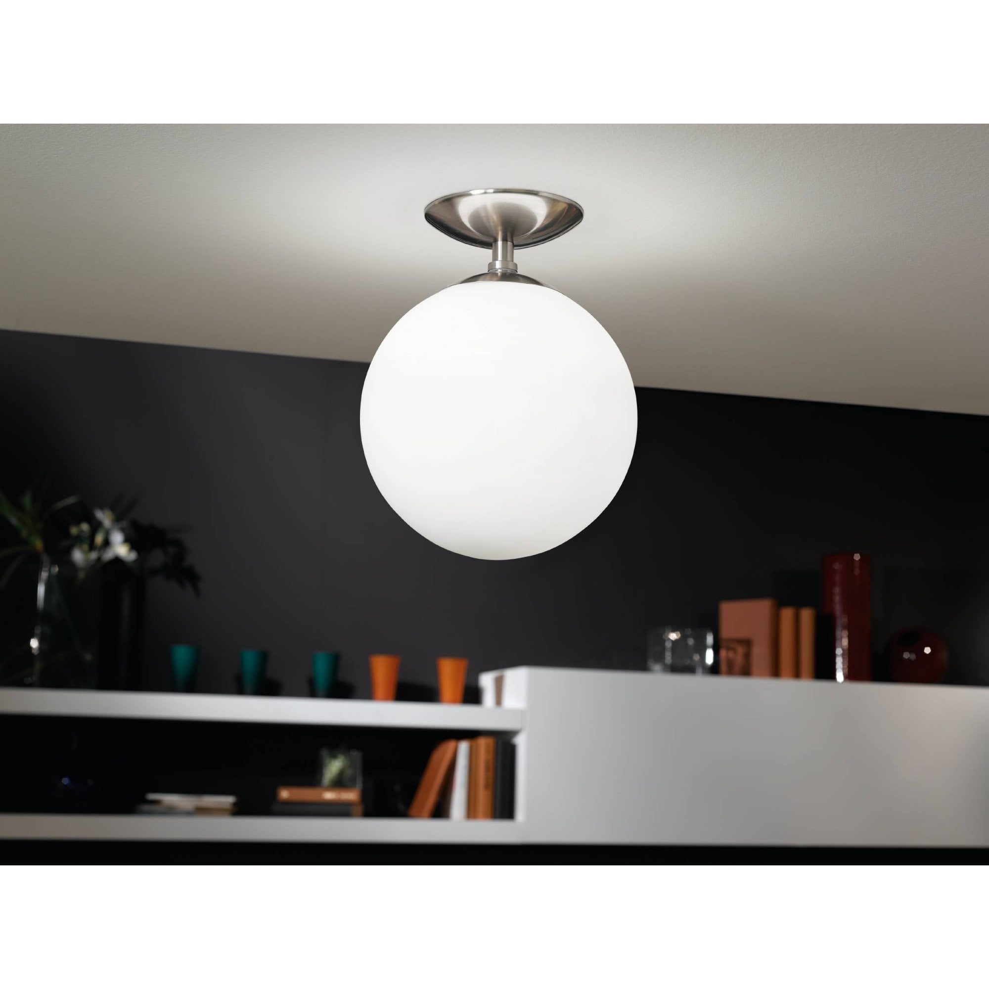 91589 Rondo Opal & Nickel Matt Ceiling Light