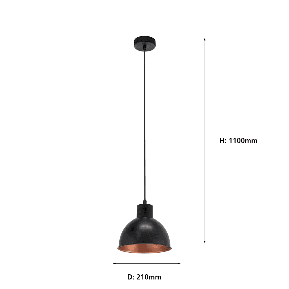 49238 Truro 1 Black/Copper Domed Pendant Light