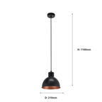 49238 Truro 1 Black/Copper Domed Pendant Light