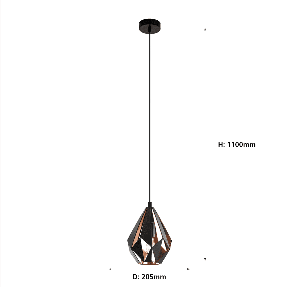 49997 Carlton 1 Black/Copper Single Pendant Light