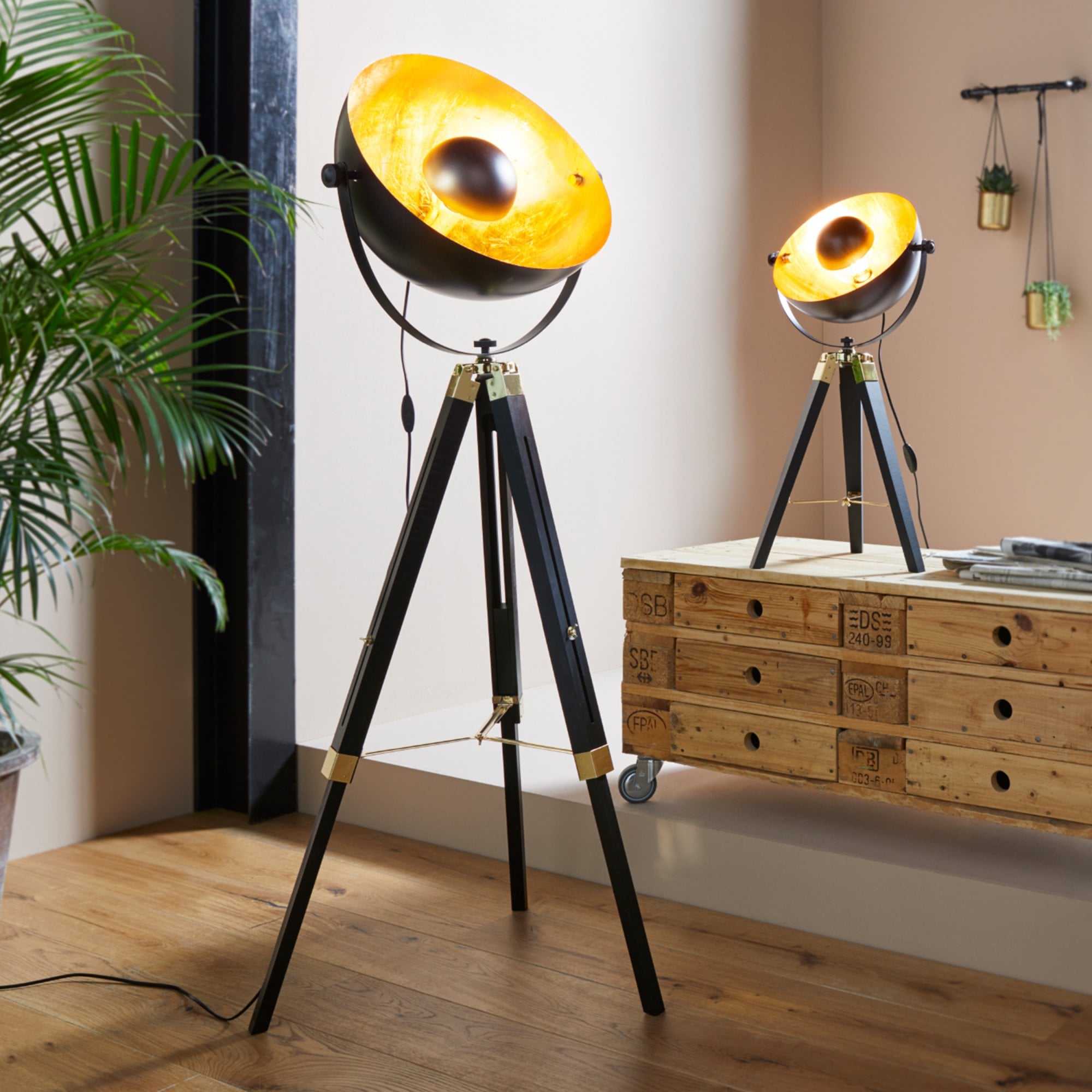 Covaleda Black & Gold Tripod Floor  Lamp