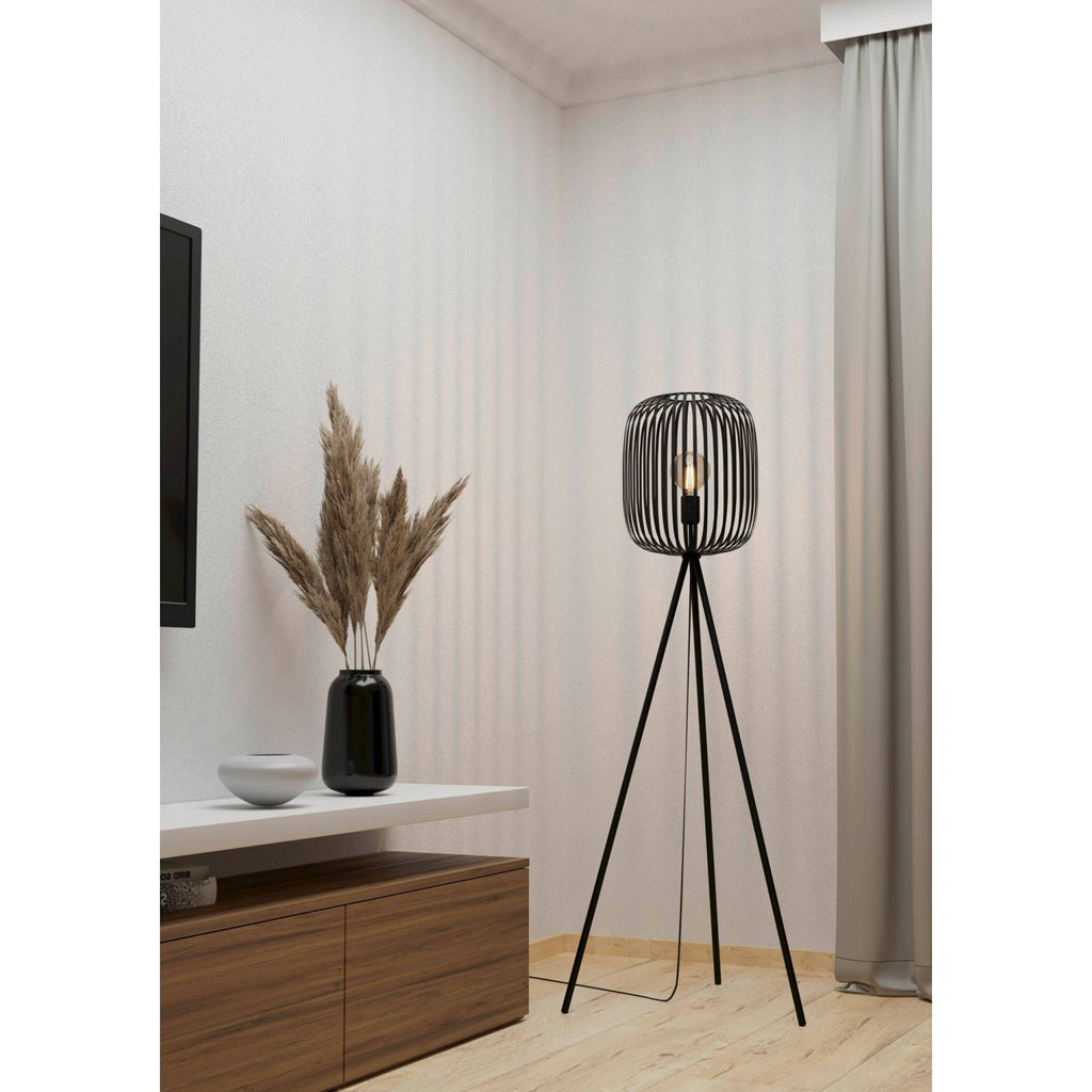 900522 Romazzina Black Caged Tripod Floor Lamp