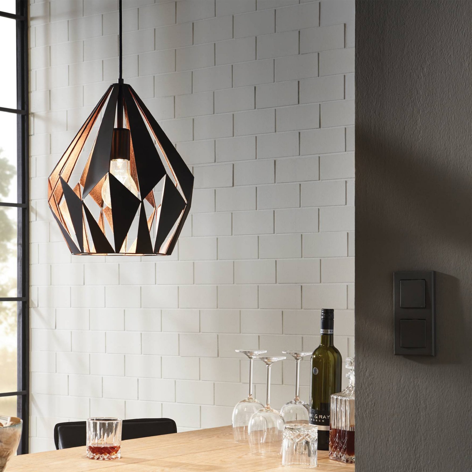 49254 Carlton 1 Black/Copper Single Pendant Light