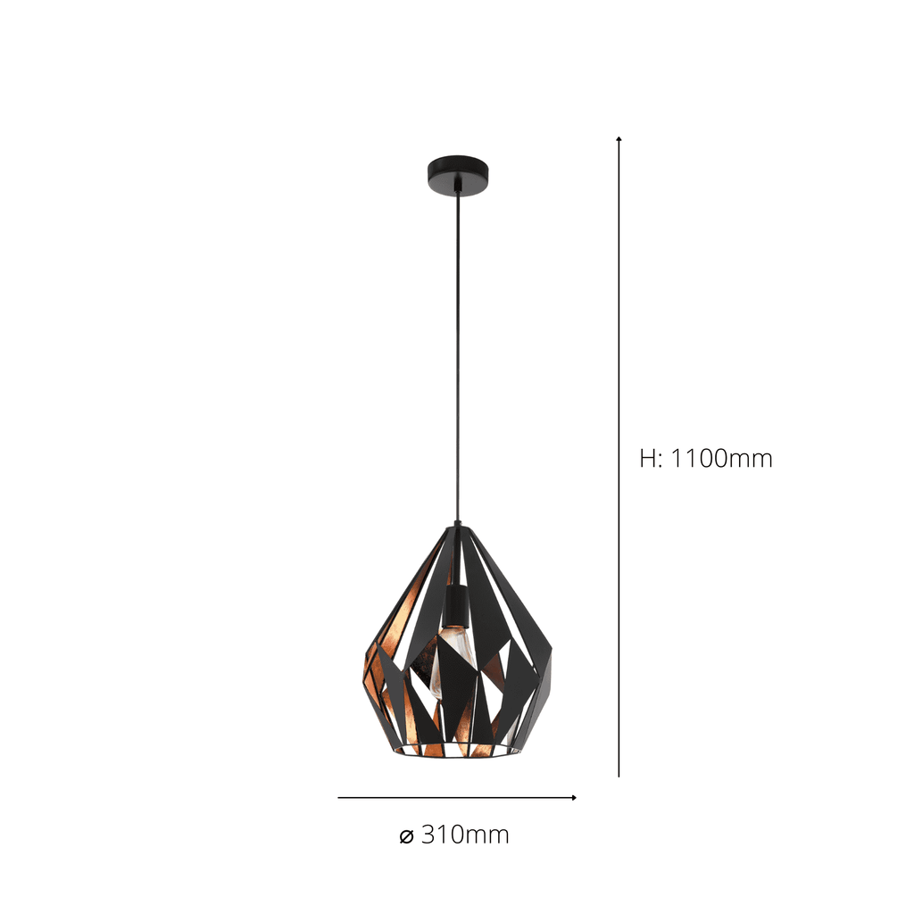 49254 Carlton 1 Black/Copper Single Pendant Light