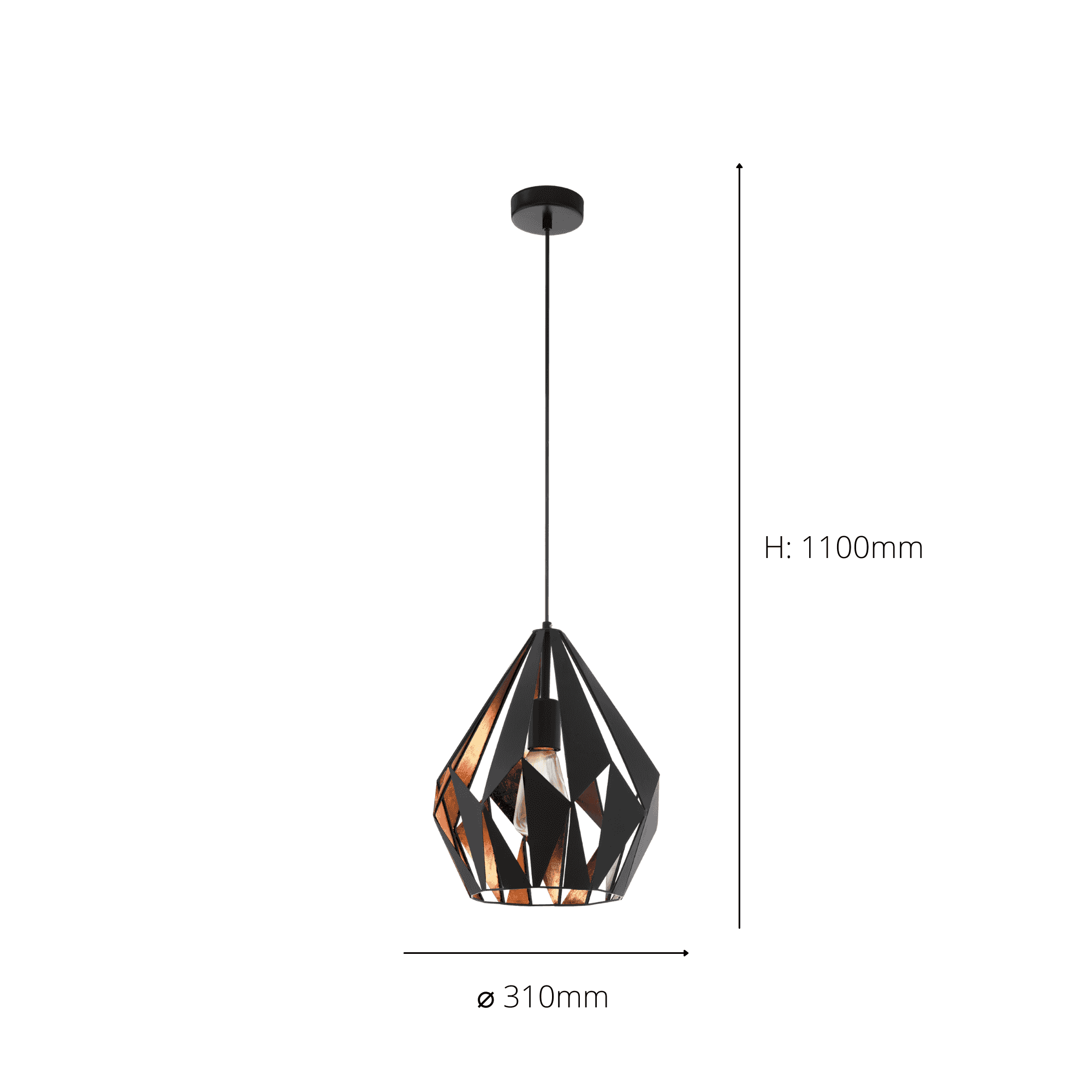 49254 Carlton 1 Black/Copper Single Pendant Light