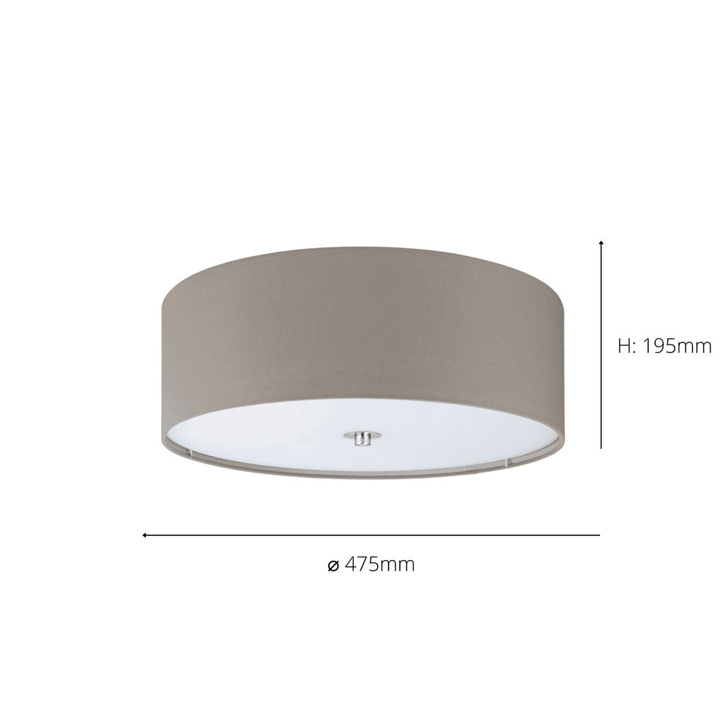 94919 Pasteri 3-Light Taupe Fabric Flush Ceiling Light