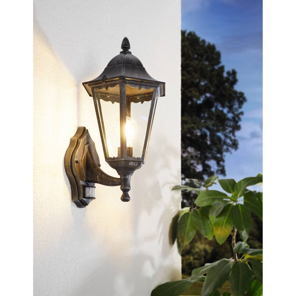93458 Navedo 1-Light Traditional Black And Silver Exterior Wall Lamp With Sensor