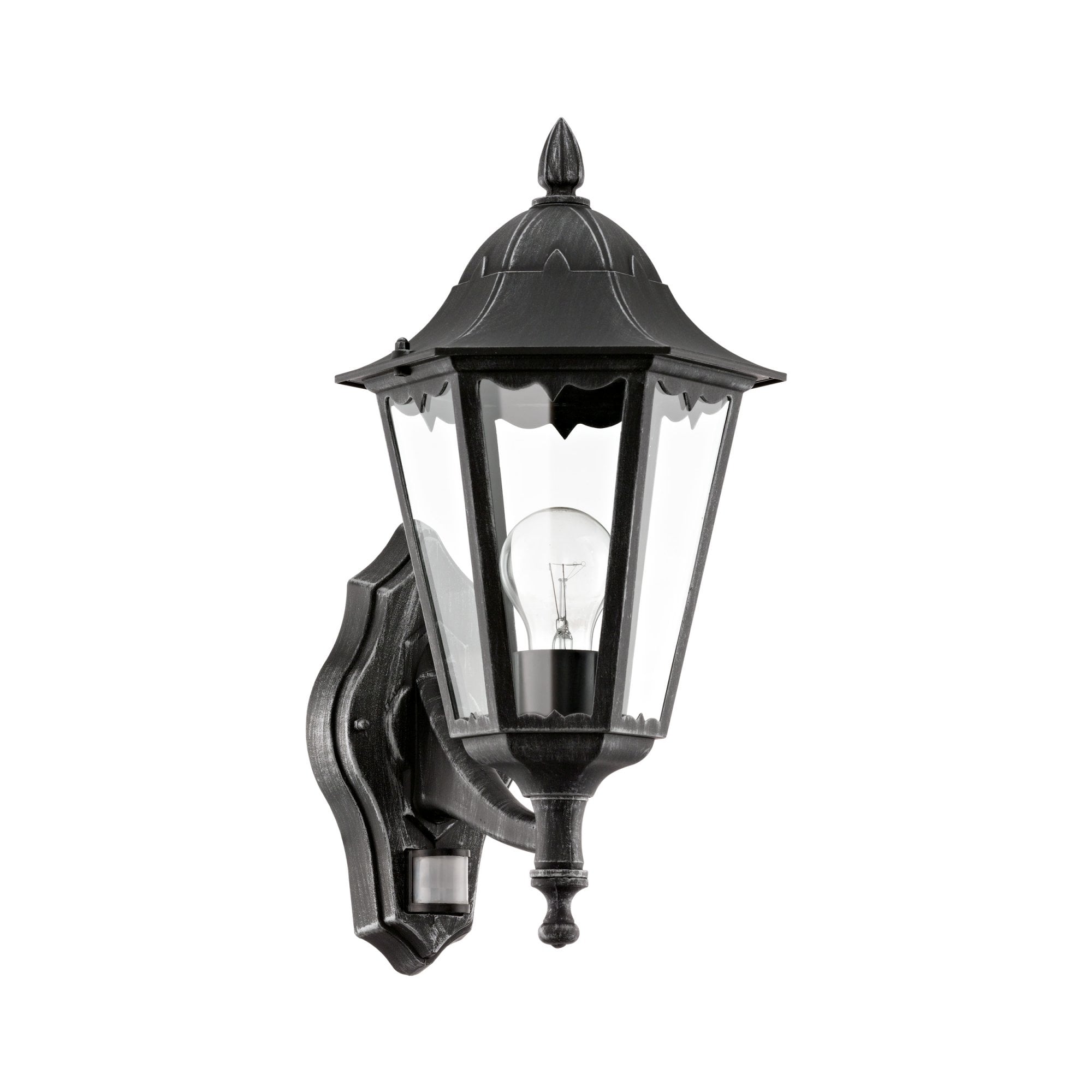 93458 Navedo 1-Light Traditional Black And Silver Exterior Wall Lamp With Sensor