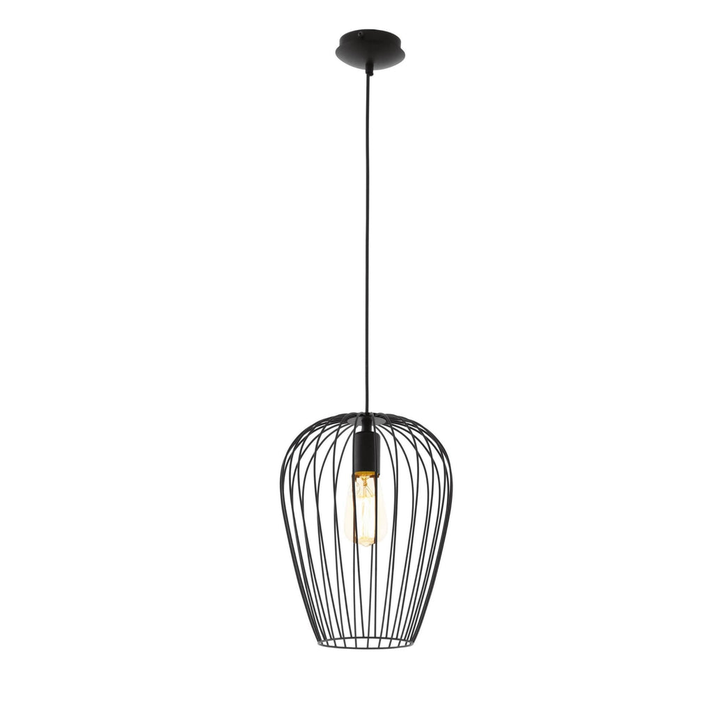 49472 Newtown 1-Light Vintage Hanging Pendant Light With A Black Caged Shade