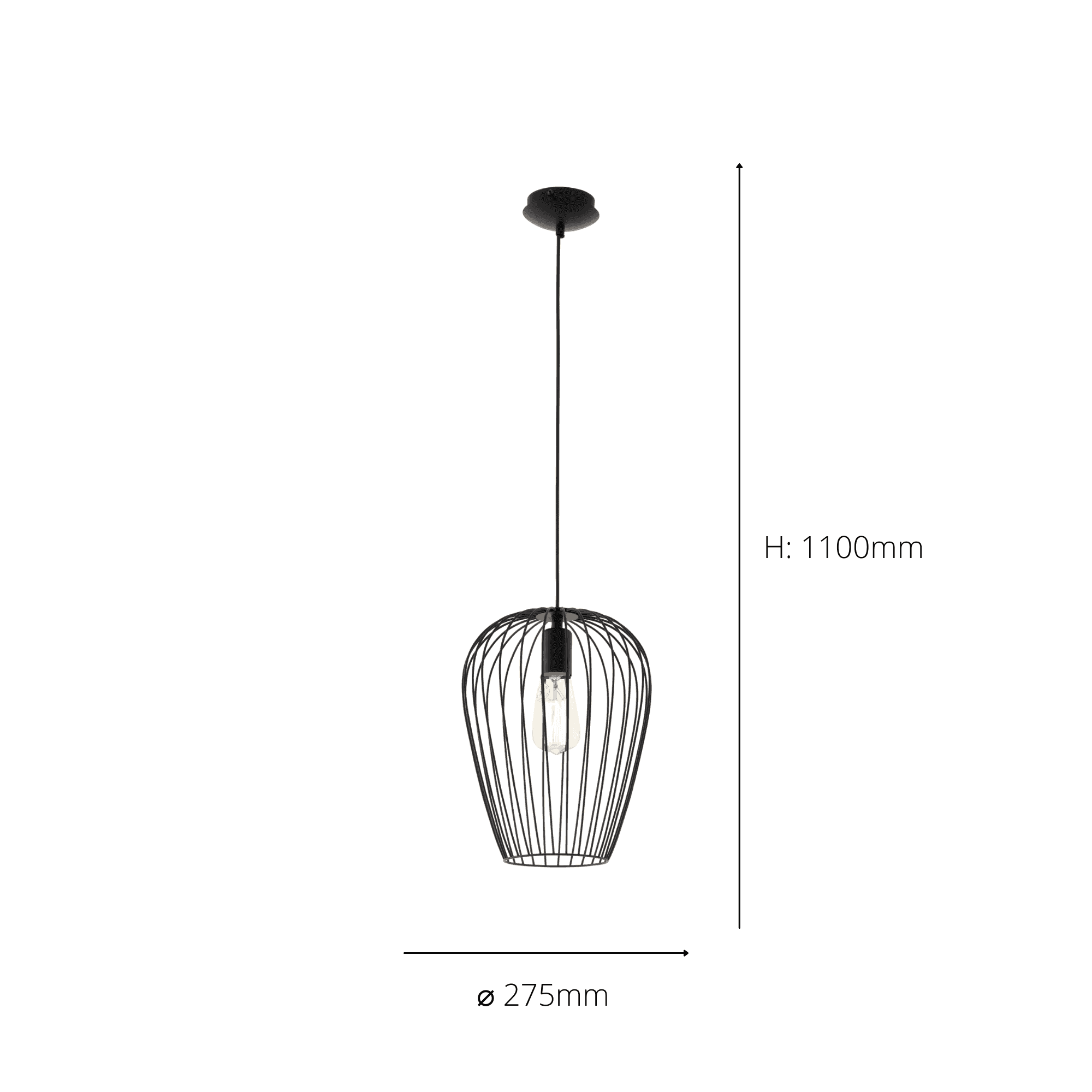 49472 Newtown 1-Light Vintage Hanging Pendant Light With A Black Caged Shade